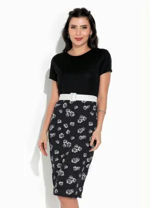 Rosalie - Vestido Floral Preto com Manga - ROSALIE