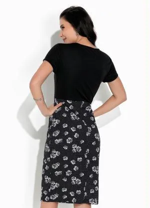 Rosalie - Vestido Floral Preto com Manga - ROSALIE