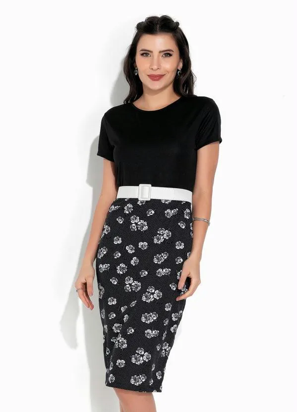 Rosalie - Vestido Floral Preto com Manga