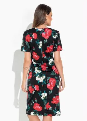 Rosalie - Vestido Floral Preto com Manga - ROSALIE