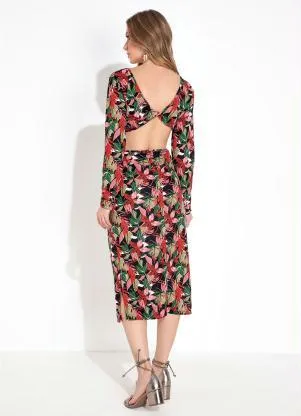Moda Pop - Vestido Floral Preto com Recorte Vazado - MODA POP