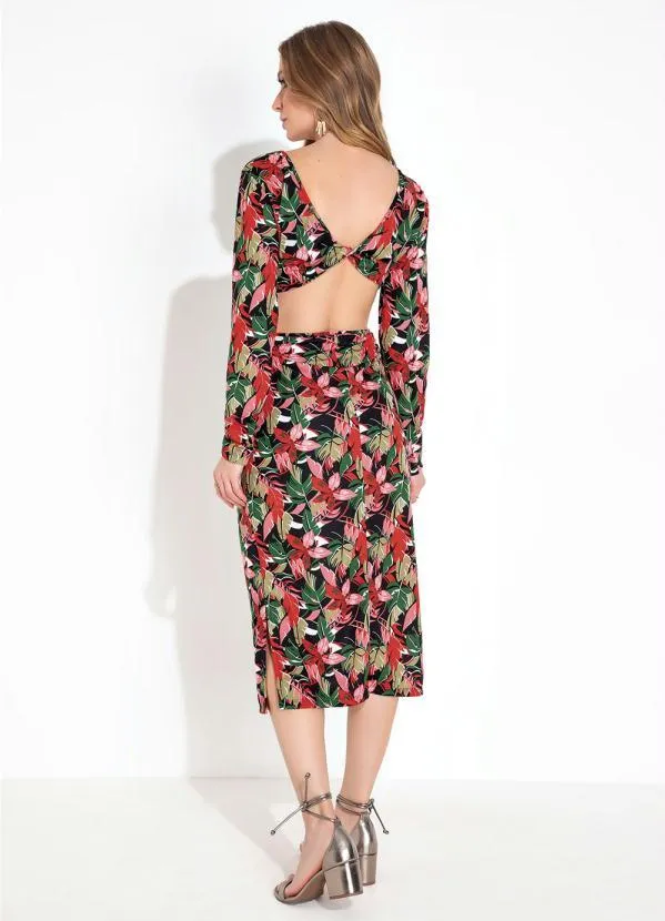 Moda Pop - Vestido Floral Preto com Recorte Vazado 2