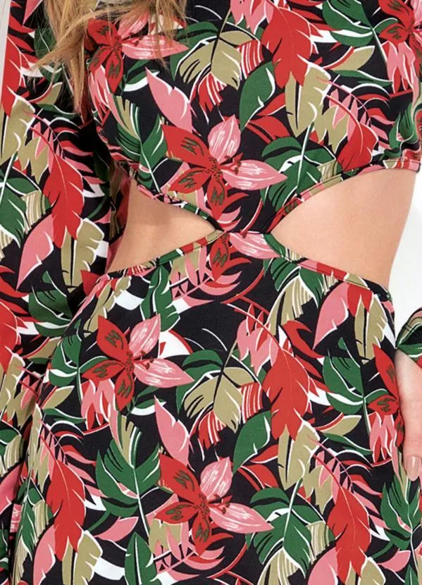 Moda Pop - Vestido Floral Preto com Recorte Vazado 4