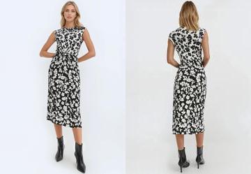 Vestido Floral Preto e Branco em Malha Fria