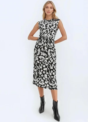 bonprix - Vestido Floral Preto e Branco em Malha Fria - BONPRIX