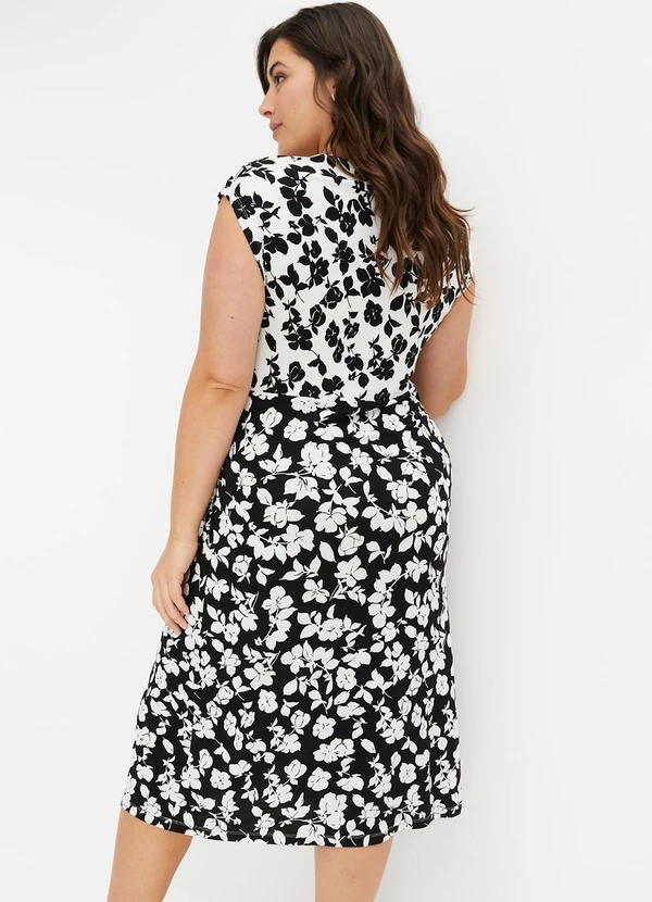bonprix - Vestido Floral Preto e Branco em Malha Fria 4