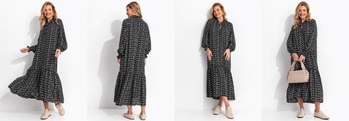 Vestido Floral Preto em Crepe Plano