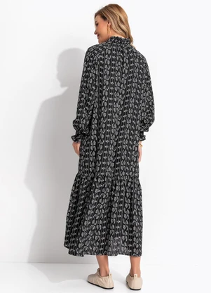 Quintess - Vestido Floral Preto em Crepe Plano - QUINTESS