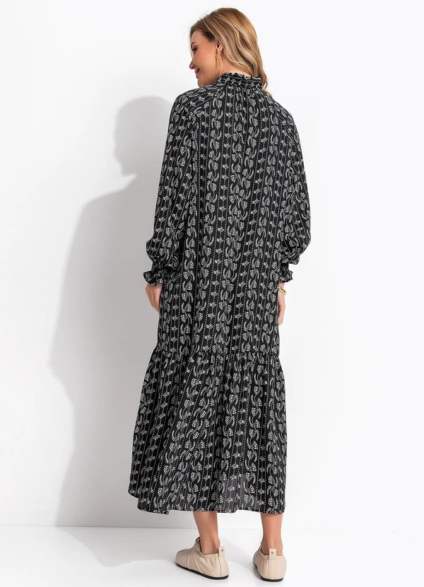 Quintess - Vestido Floral Preto em Crepe Plano 2