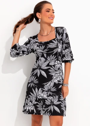 Moda Pop - Vestido Floral Preto em Malha - MODA POP