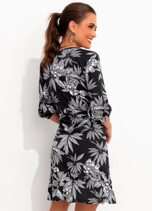 Moda Pop - Vestido Floral Preto em Malha - MODA POP