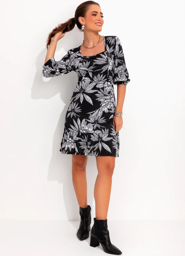 Moda Pop - Vestido Floral Preto em Malha 3