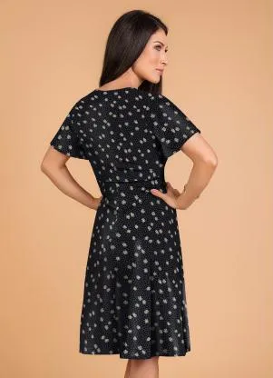 Rosalie - Vestido Floral Preto Evasê - ROSALIE