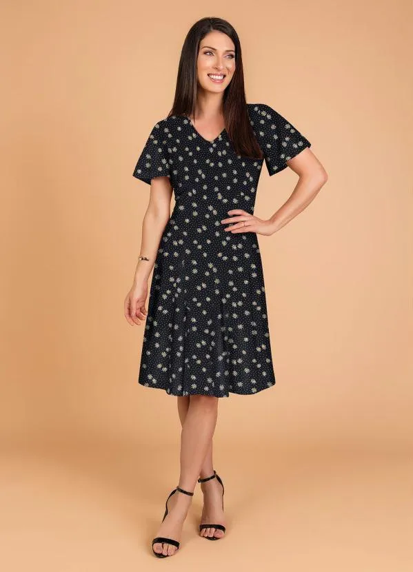 Rosalie - Vestido Floral Preto Evasê 4