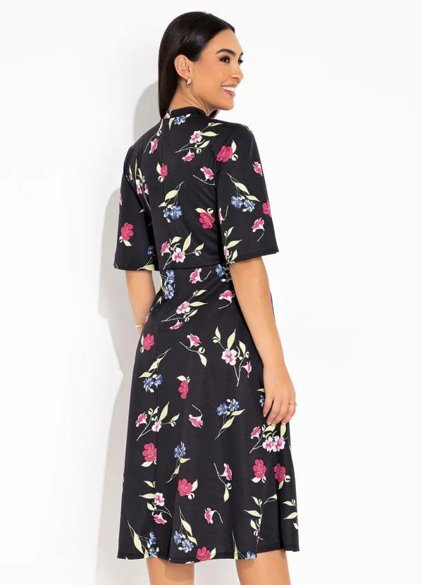 Rosalie - Vestido Floral Preto Evasê 2