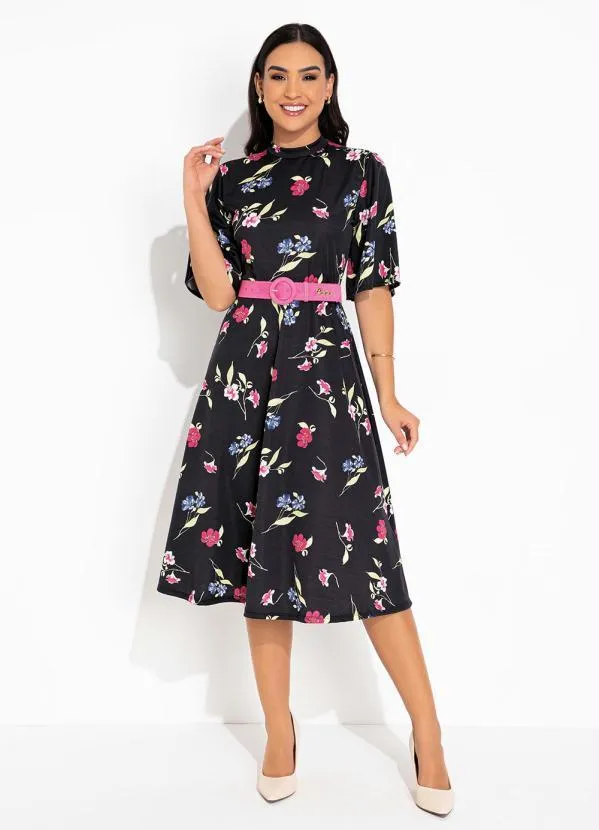 Rosalie - Vestido Floral Preto Evasê 3