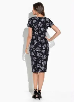 Rosalie - Vestido Floral Preto Franzido - ROSALIE