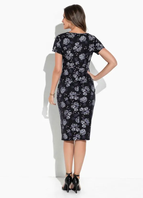 Rosalie - Vestido Floral Preto Franzido 2