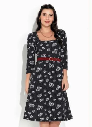 Rosalie - Vestido Floral Preto Princesa - ROSALIE