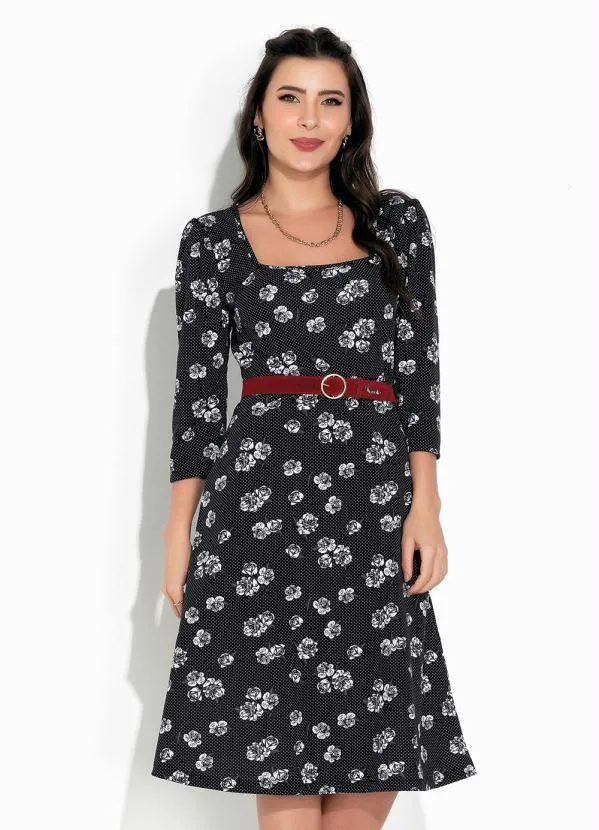 Rosalie - Vestido Floral Preto Princesa