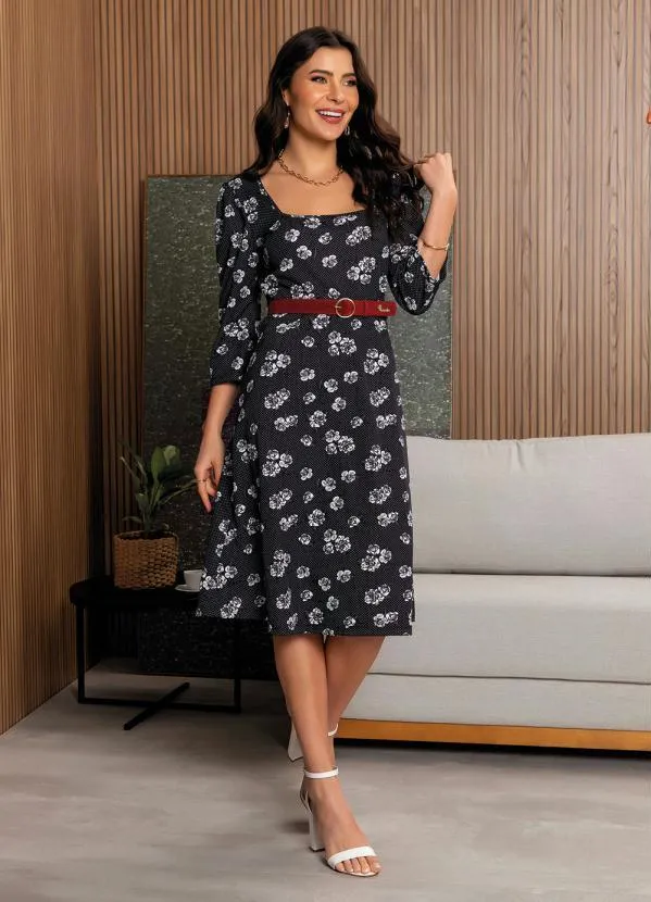 Rosalie - Vestido Floral Preto Princesa 7