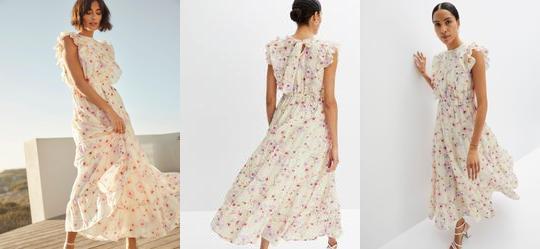 Vestido Floral Romntico em Crepe Plano