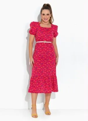 Rosalie - Vestido Floral Rosa com Babado - ROSALIE