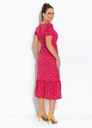 Rosalie - Vestido Floral Rosa com Babado - ROSALIE