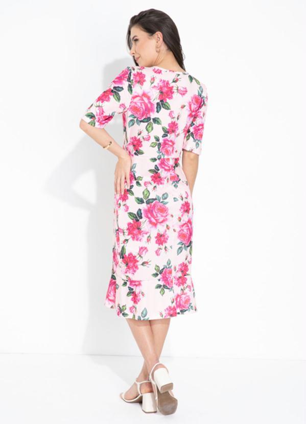Outlet - Vestido Floral Rosa com Babado Moda Evangélica 2