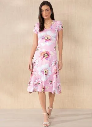 Queima Estoque - Vestido Floral Rosa com Detalhe nas Costas - QUEIMA ESTOQUE