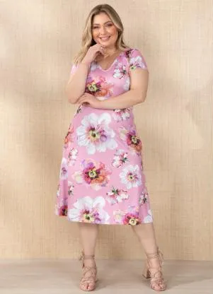 Queima Estoque - Vestido Floral Rosa com Detalhe nas Costas - QUEIMA ESTOQUE