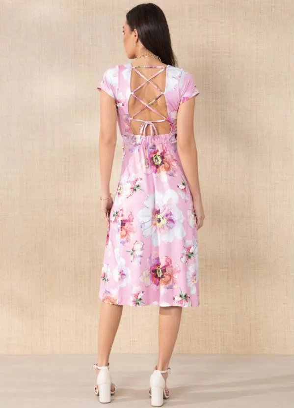 Queima Estoque - Vestido Floral Rosa com Detalhe nas Costas 6