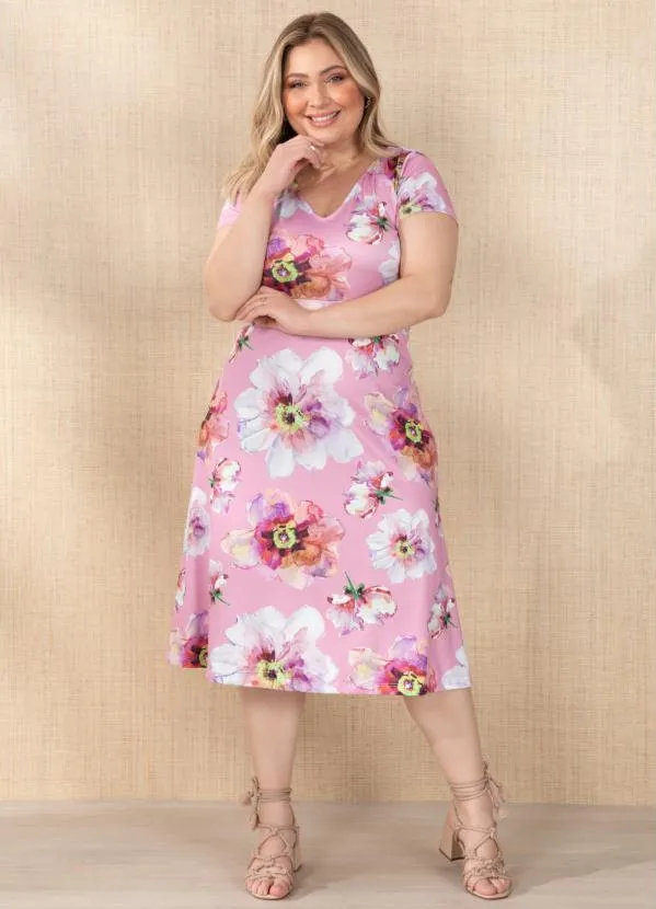 Queima Estoque - Vestido Floral Rosa com Detalhe nas Costas 3