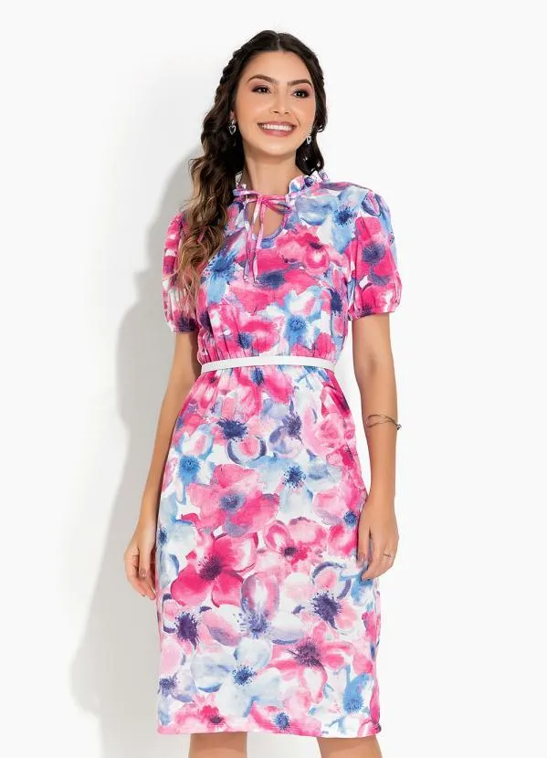 Rosalie - Vestido Floral Rosa com Gola