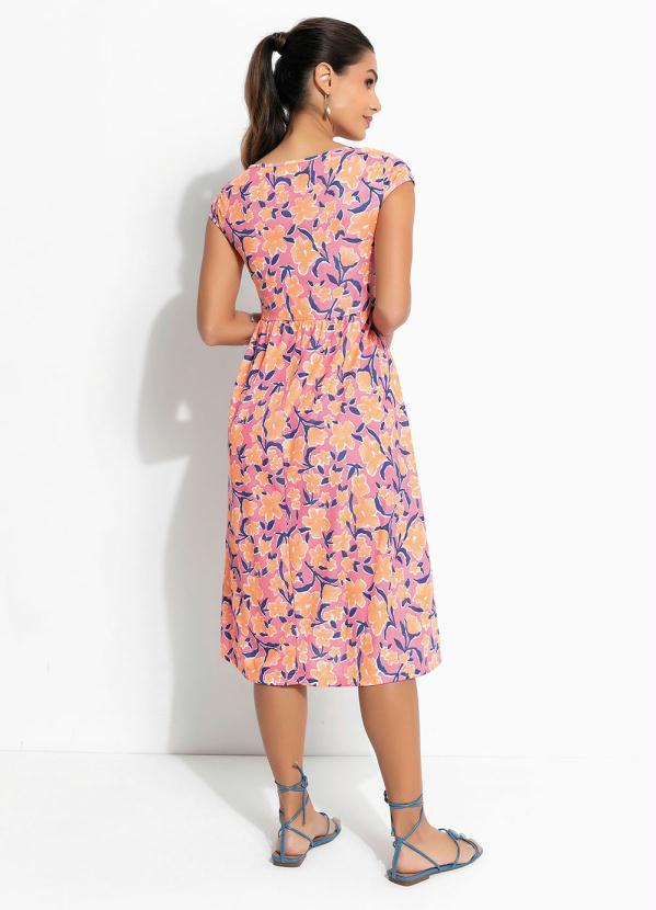 Queima Estoque - Vestido Floral Rosa com Recortes 2