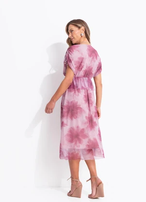 Quintess - Vestido Floral Rosa em Tule - QUINTESS