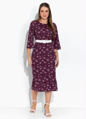 Rosalie - Vestido Floral Roxo Babado - ROSALIE