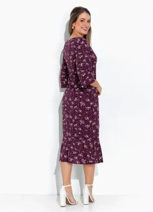 Rosalie - Vestido Floral Roxo Babado - ROSALIE