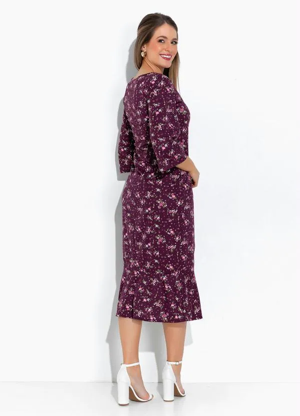 Rosalie - Vestido Floral Roxo Babado 2
