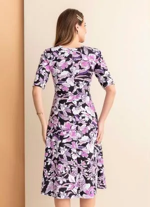 Rosalie - Vestido Floral Roxo Evasê - ROSALIE