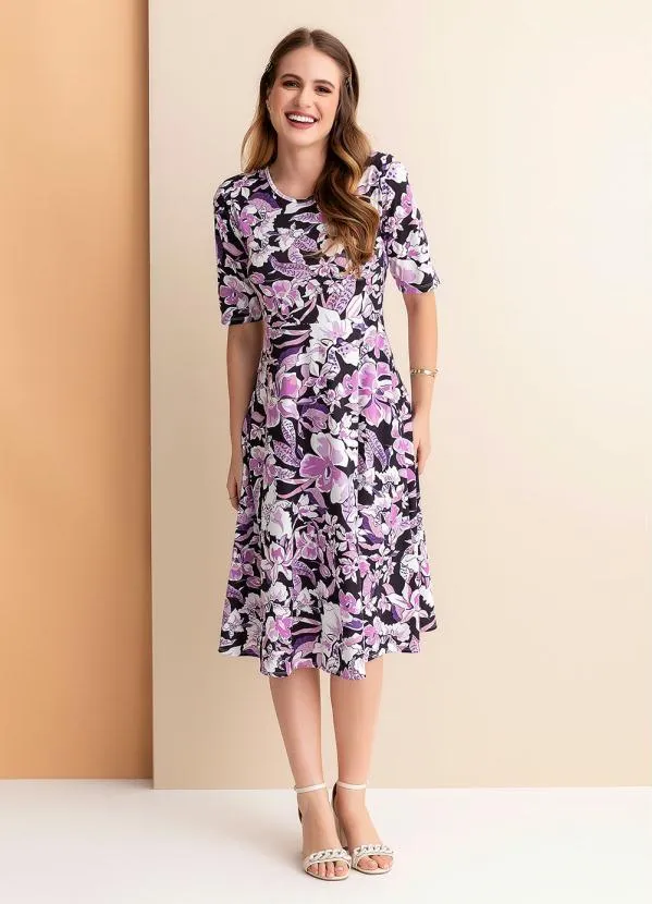 Rosalie - Vestido Floral Roxo Evasê 3