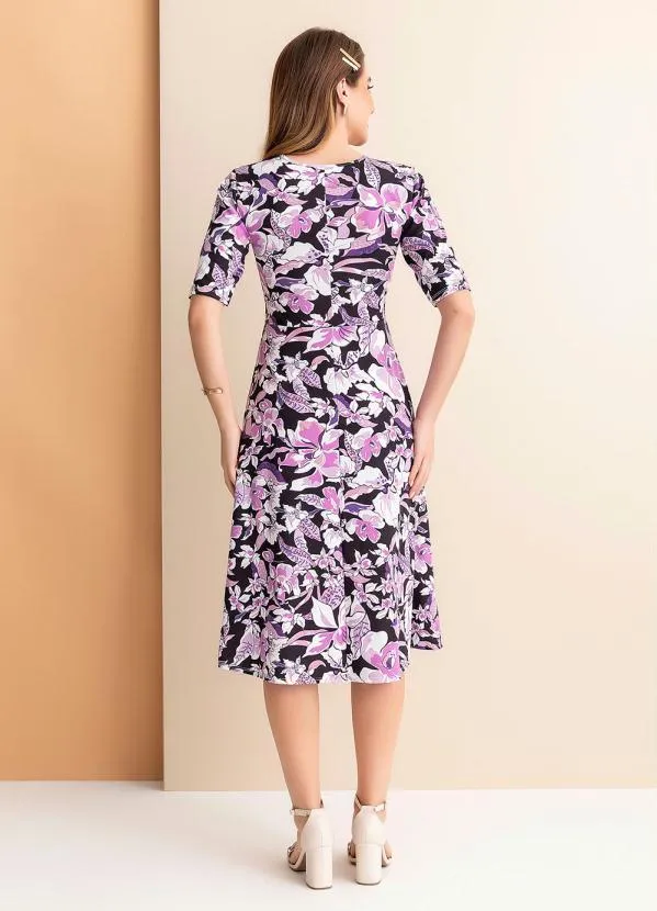 Rosalie - Vestido Floral Roxo Evasê 4