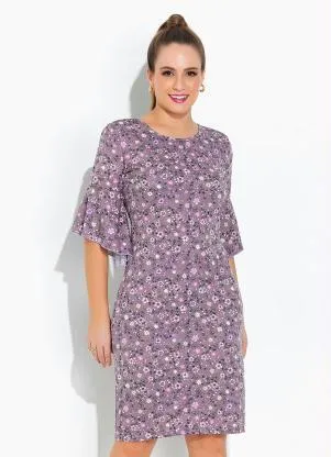 Rosalie - Vestido Floral Roxo Manga Sino - ROSALIE