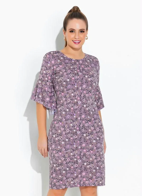 Vestido Floral Roxo Manga Sino Rosalie