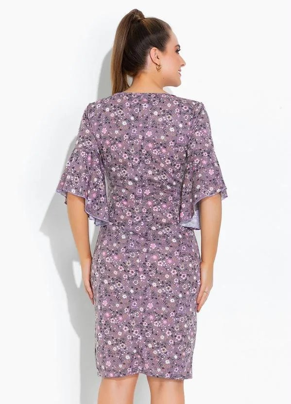 Rosalie - Vestido Floral Roxo Manga Sino 2
