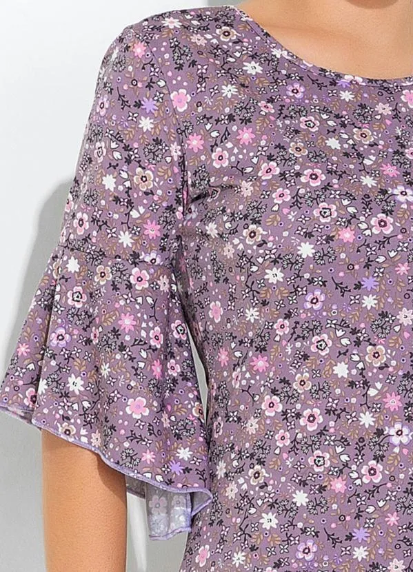 Rosalie - Vestido Floral Roxo Manga Sino 3