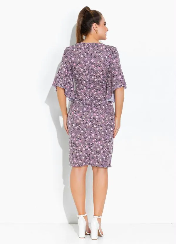 Rosalie - Vestido Floral Roxo Manga Sino 5