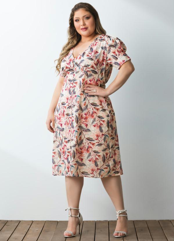 Outlet - Vestido Floral Soft Mangas Curtas com Botões 4