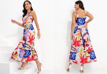 Vestido Floral Tropical Tucanos em Malha Fria