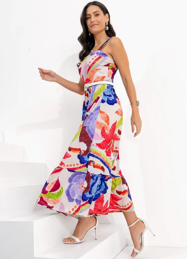 Quintess - Vestido Floral Tropical Tucanos em Malha Fria 7